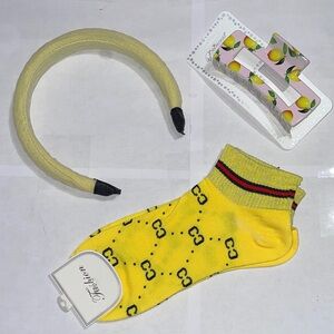 Yellow Accessory Bundle includes Headband, Hair Claw and Socks New